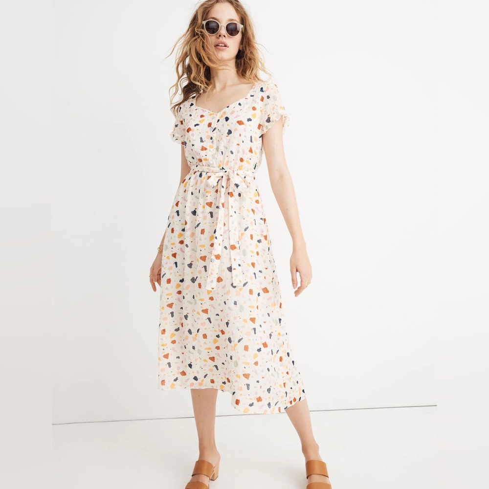 Madewell Cream Midi Dress with Multicolor Confetti Motif